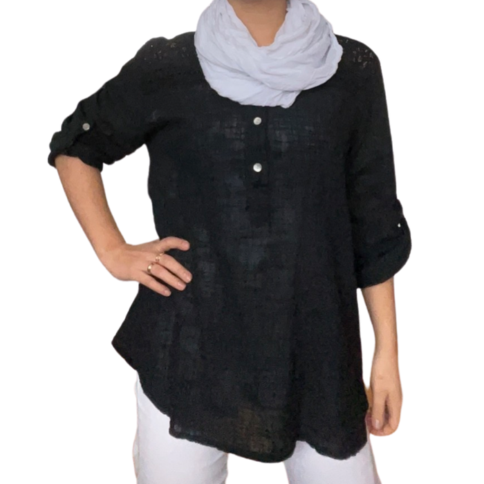 Blouse noir tendance à dentelle sur les épaules pour femme avec foulard