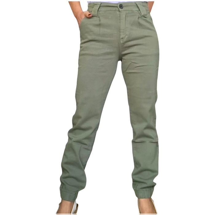 Pantalon vert ample femme 2 plis français avec élastique dans le bas