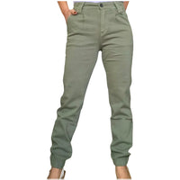 Pantalon vert ample femme 2 plis français avec élastique dans le bas