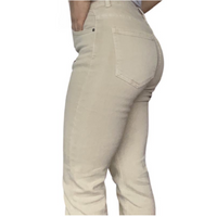 Pantalon femme beige taille haute vue de côté