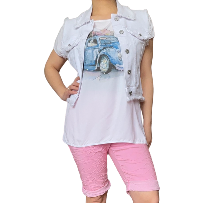 T-shirt blanc avec voiture coccinelle brillante