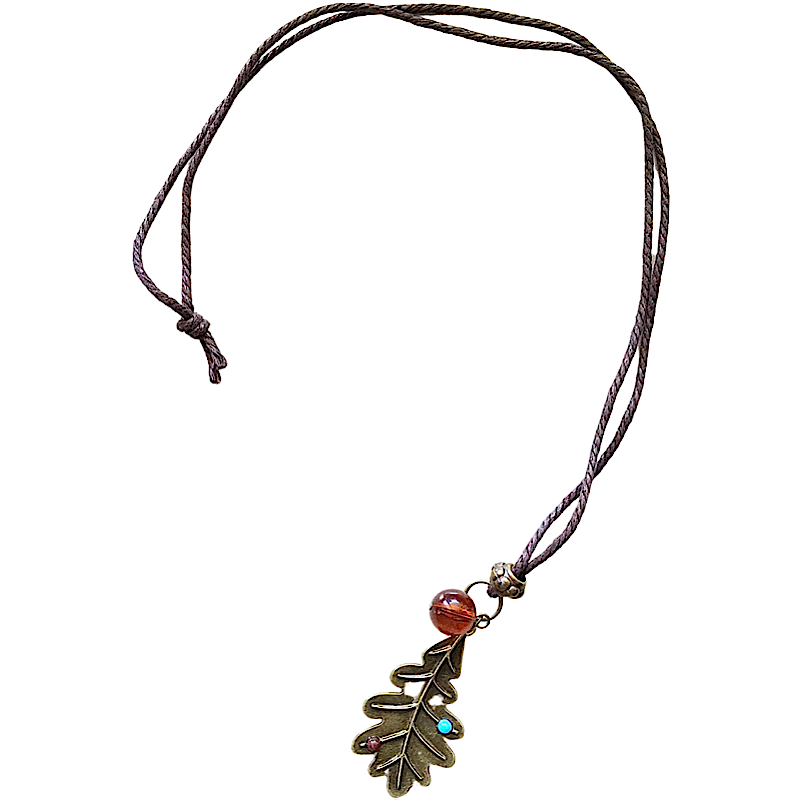 Bijoux, collier long femme avec pendentif d'une feuille de bronze