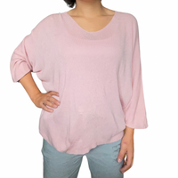 Chandail rose manche 3/4 uni col en v vêtements femme et pantalon femme